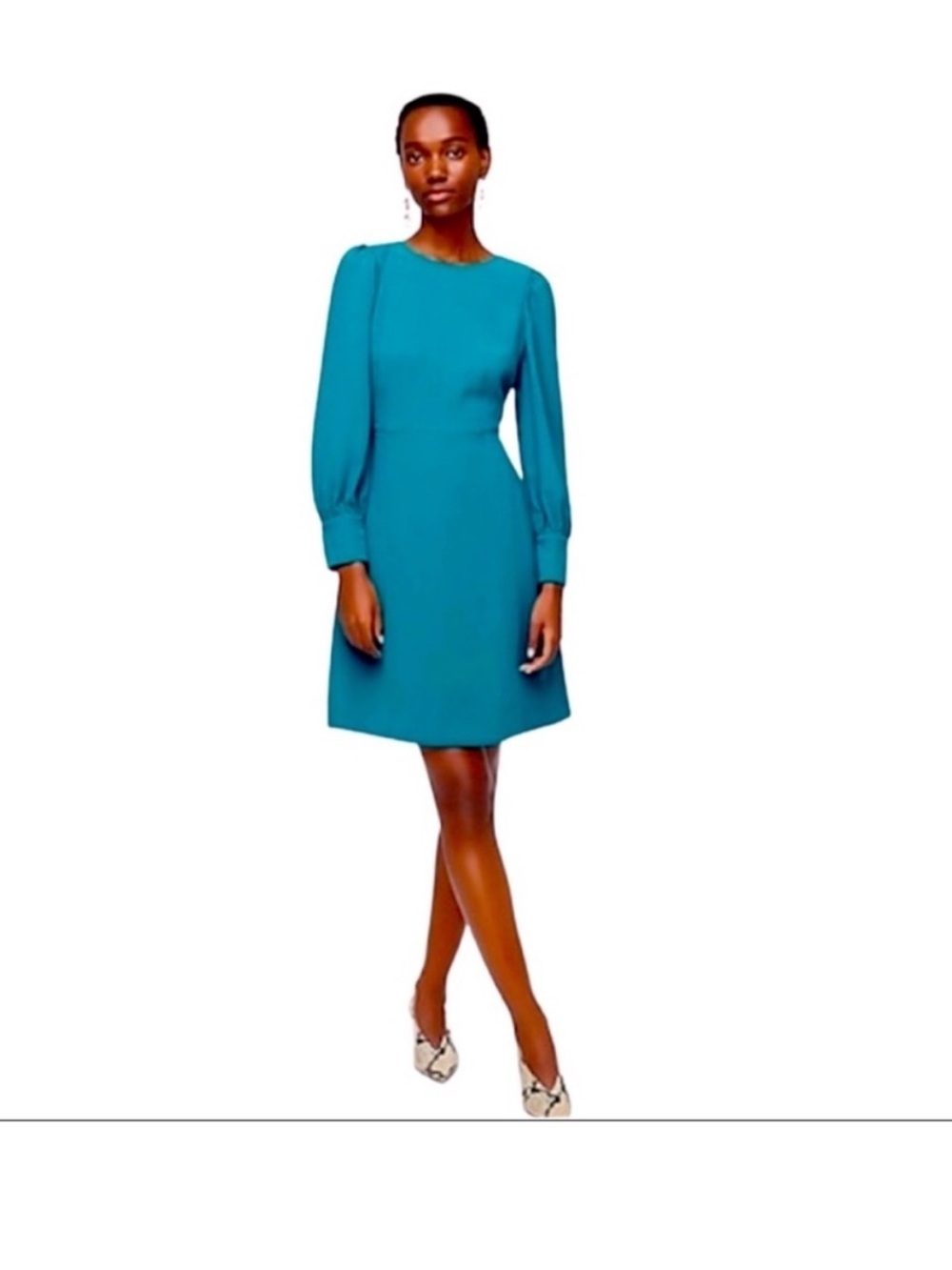 J. Crew sz 4 Tall 4T Spicy Jade Teal Long-Sleeve dress modest classic office
